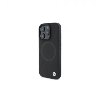 BMW BMHMP16L23RTPK iPhone 16 Pro 6.3 Czarny Hardcase Skórzany Sign Half Textured i Circle MagSafe