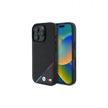 BMW M Perforated Tricolor Line Hardcase do iPhone 16 Pro 6,3 cala - Czarny MagSafe