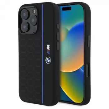 BMW BMHMP16X23SHEB Hardcase Silicone Hexagon Blue Line MagSafe do iPhone 16 Pro Max 6.9 Czarny