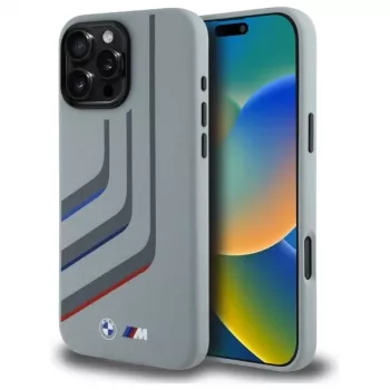 BMW Turning Lines Silikonowe etui twarde na Apple iPhone 16 Pro Max 6,9 cala Szary MagSafe