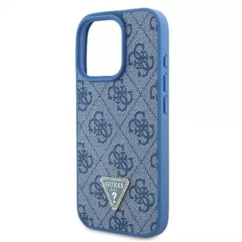 Guess GUHCP16LP4TDSCPB iPhone 16 Pro 6,3 inch Niebieski Skórzany Twardy Etui z Metalowym Logo, Cyrkoniami i Paskiem na Ramię