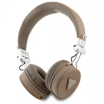 Guess Grained Classic Round Shape Wireless Bluetooth Over-Ear Headphones z ENC, Brązowy