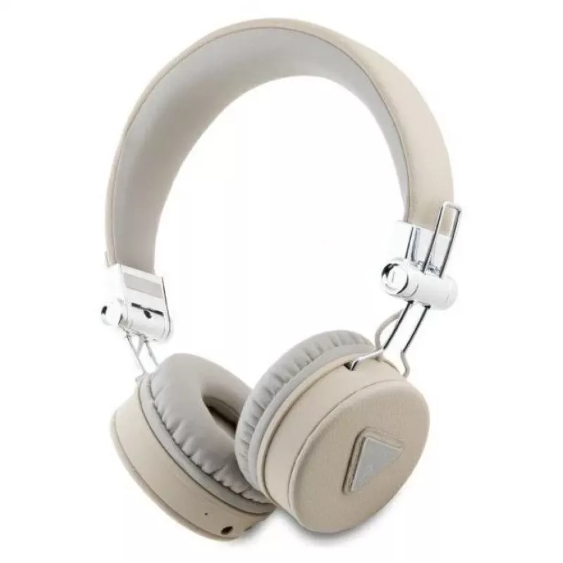 Guess Grained Classic Round Shape Wireless Bluetooth Over-Ear Headphones with ENC, Beige