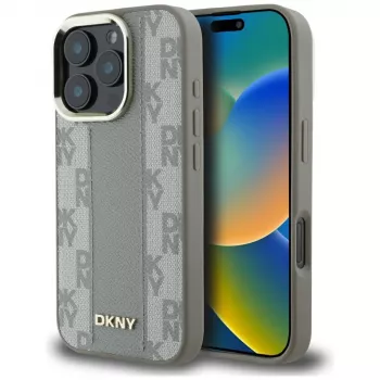 Etui DKNY w kratkę MagSafe do iPhone 16 Pro Max - Beżowy