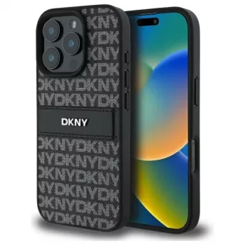 DKNY DKHCP16LPRTHSLK Hard Case do Apple iPhone 16 Pro 6,3 cala Czarny Wzór Teksturowany Pasek Tonacyjny