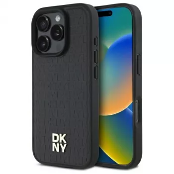 DKNY DKHMP16XPSHRPSK Twarde etui do Apple iPhone 16 Pro Max 6,9 cala Czarny Powtarzalny wzór Stack Logo MagSafe