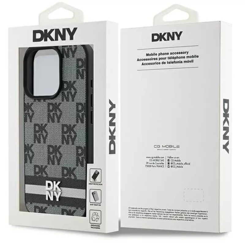 DKNY DKHCP16LPCPTSSK Hard Case do Apple iPhone 16 Pro 6,3 cala czarny wzór w kratkę i nadrukowane paski