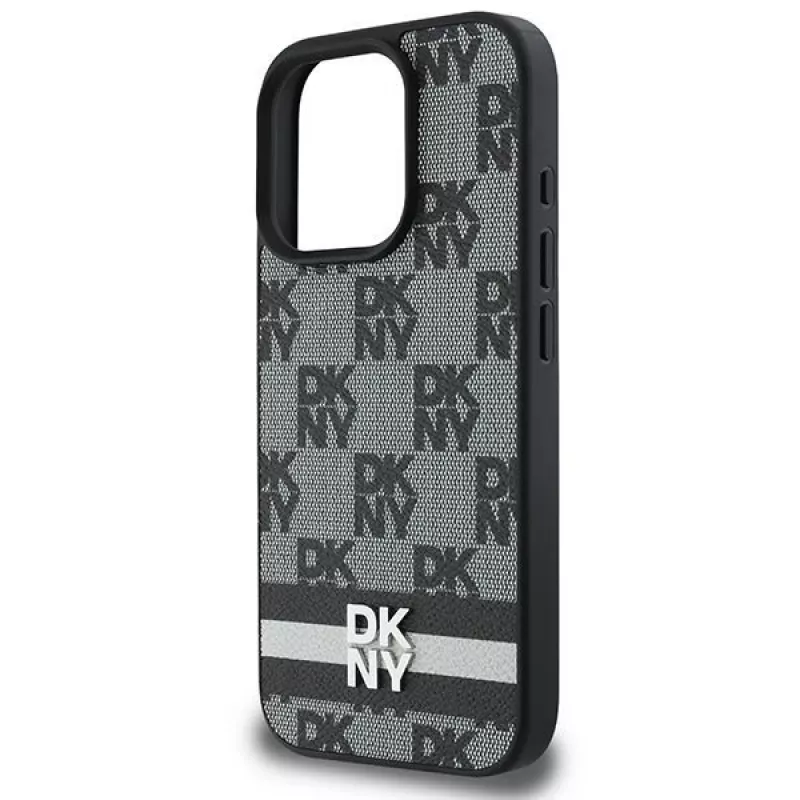 DKNY DKHCP16LPCPTSSK Hard Case do Apple iPhone 16 Pro 6,3 cala czarny wzór w kratkę i nadrukowane paski