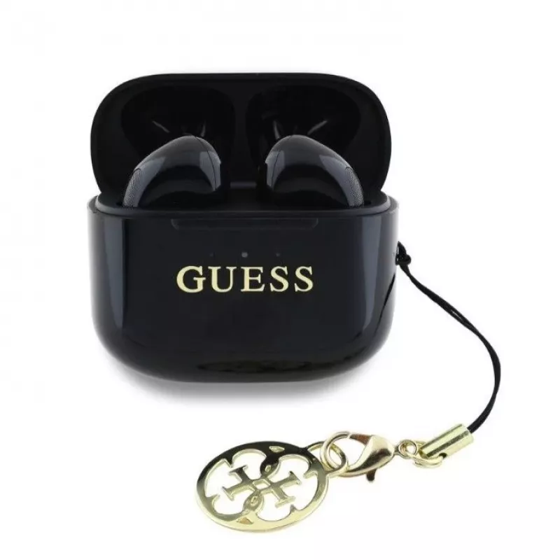 Guess Glossy Effect Printed Classic Logo & Charm TWS Bluetooth Earbuds z etui ładującym (czarny)