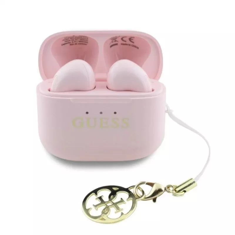 Guess Glossy Effect Printed Classic Logo & Charm TWS Earbuds Pink