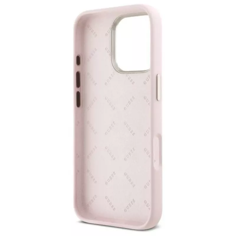 Guess GUHCP16LSMBSLP iPhone 16 Pro 6.3 cala Różowe Silikonowe Etui Twarde z Logo i Ramką Script Metal