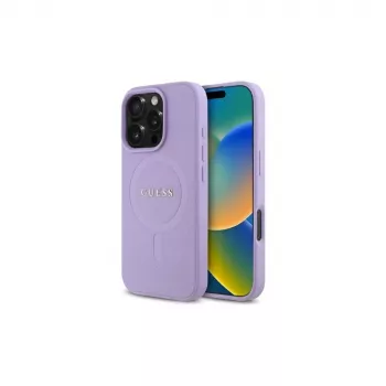 Guess GUHMP16LPSAHMCU iPhone 16 Pro 6,3 cala Fioletowe Etui Hardcase z Saffiano Leatherette i MagSafe