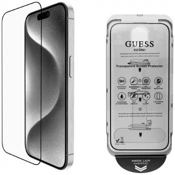 Guess BP Rhinestone 2-w-1 Zestaw Ochronny na Ekran i Obiektyw Aparatu do Apple iPhone 16 Pro Max - Srebrny