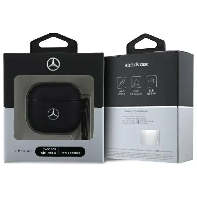 Mercedes-Benz MEA4CSLBK Etui AirPods 4 Czarna Skóra Metalowe Logo