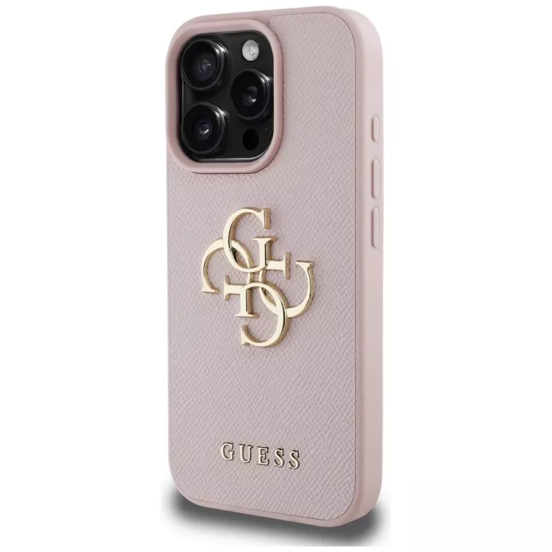 Guess Grained Big 4G Logo Small Classic Logo Back Cover do Apple iPhone 16 Pro (Różowy)