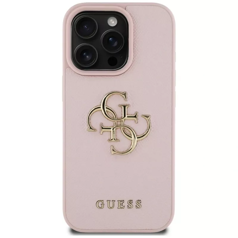 Guess Grained Big 4G Logo Small Classic Logo Back Cover do Apple iPhone 16 Pro (Różowy)