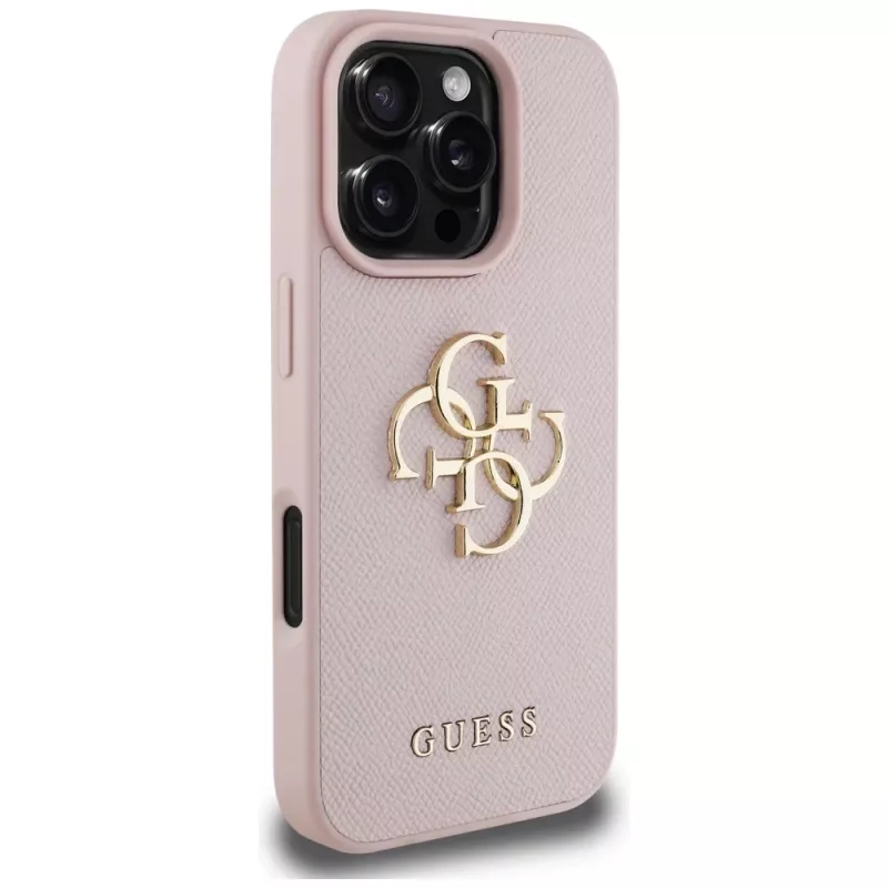 Guess Grained Big 4G Logo Small Classic Logo Back Cover do Apple iPhone 16 Pro (Różowy)