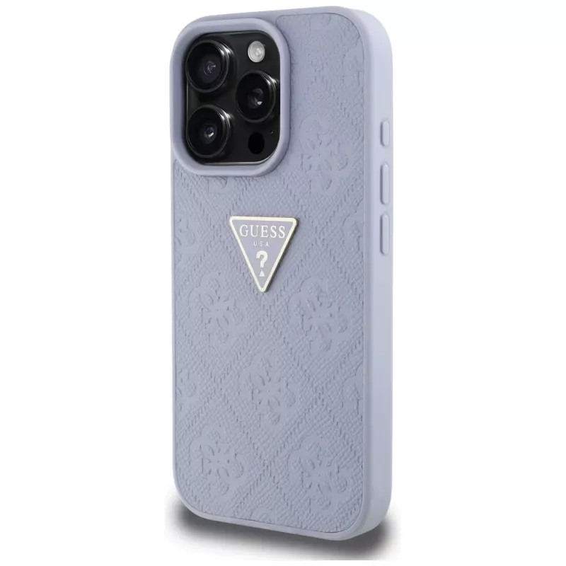 Guess Hot Stamp 4G Pattern Triangle Metal Logo Case do iPhone 16 Pro Max (Fioletowy)
