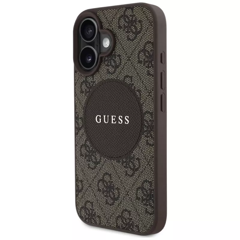 Guess 4G Circle Classic Logo MagSafe Case do iPhone 16, Brązowy
