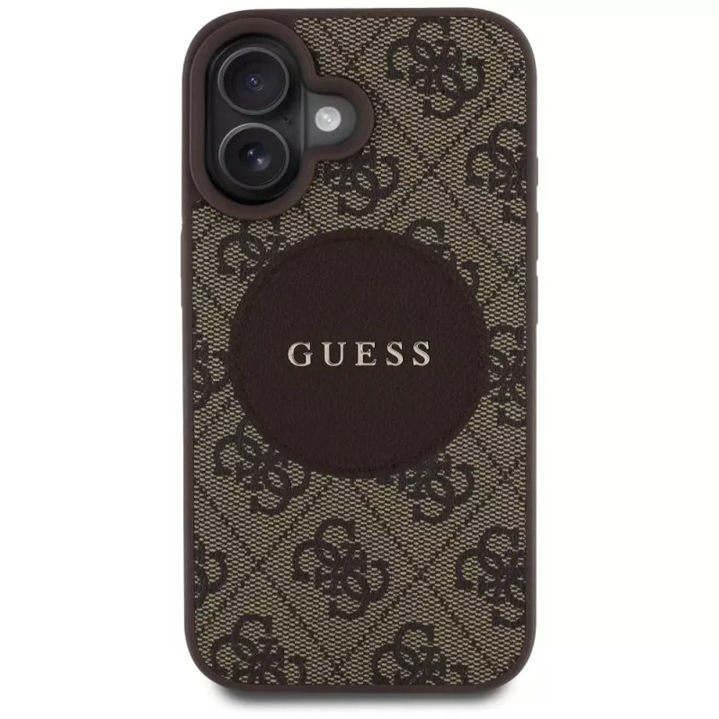 Guess 4G Circle Classic Logo MagSafe Case do iPhone 16, Brązowy