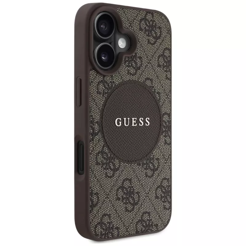 Guess 4G Circle Classic Logo MagSafe Case do iPhone 16, Brązowy