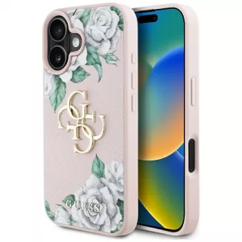 Guess Grained Roses Big 4G Logo Case do Apple iPhone 16 - Różowy