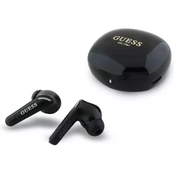 Guess Flat Classic Logo Electroplated TWS Earbuds z etui ładującym (czarny)