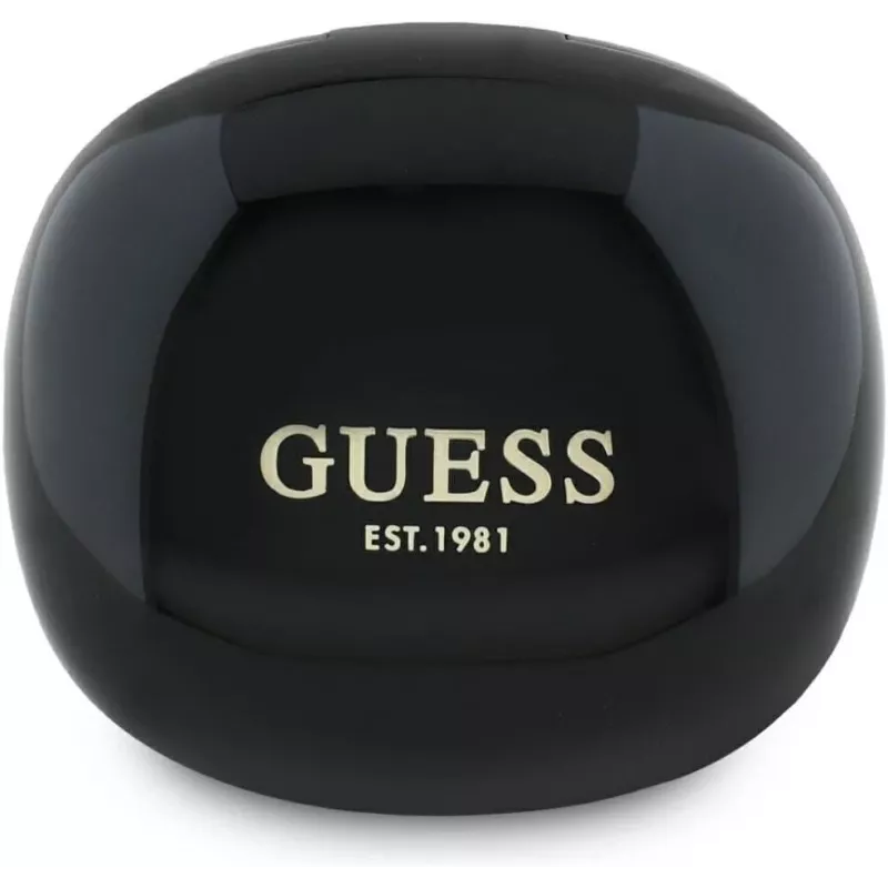 Guess Flat Classic Logo Electroplated TWS Earbuds z etui ładującym (czarny)