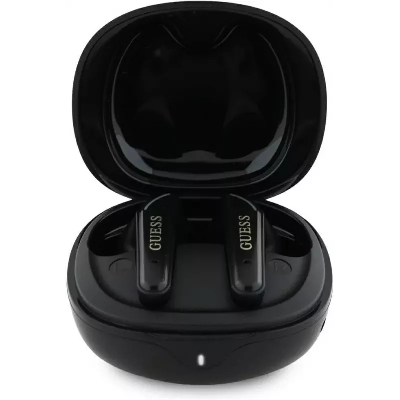 Guess Flat Classic Logo Electroplated TWS Earbuds z etui ładującym (czarny)