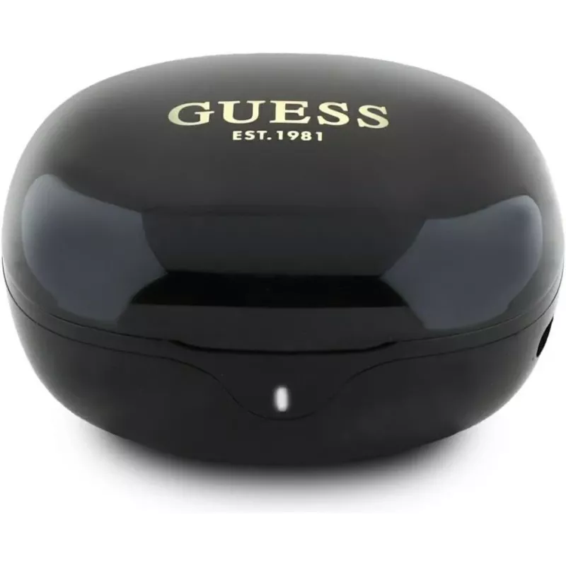 Guess Flat Classic Logo Electroplated TWS Earbuds z etui ładującym (czarny)