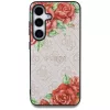 Guess Leather 4G Flowers Print Metal Classic Logo MagSafe Case dla Samsung Galaxy S25 Różowy