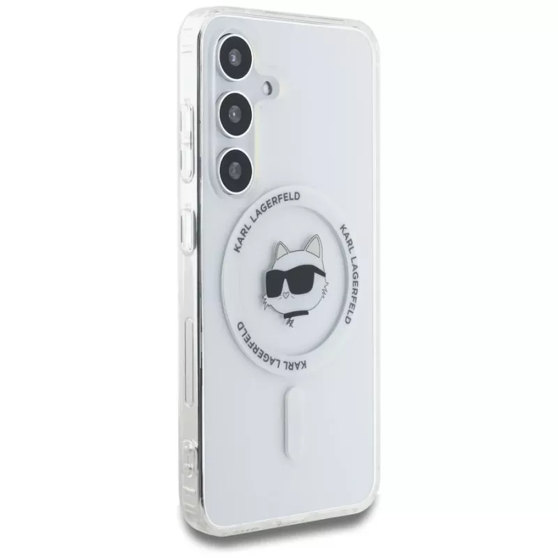 Karl Lagerfeld Button Choupette Head Printed Logo MagSafe Case do Samsung Galaxy S25 Biały