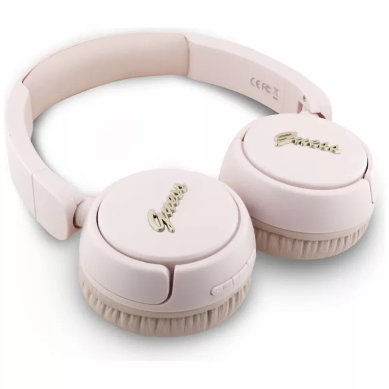 Guess Metal Logo Script Bezprzewodowe słuchawki nauszne Bluetooth 5.3 (Różowy)