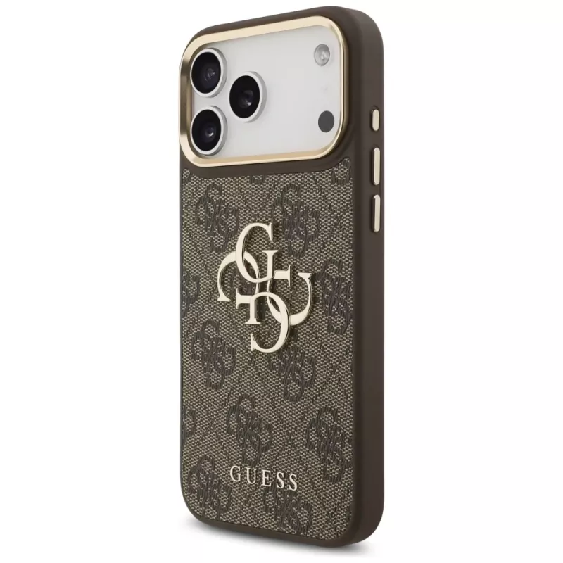 Guess 4G Big Classic Logo BigStrap Metal Buttons Case do iPhone 17 Pro Max, Brązowy