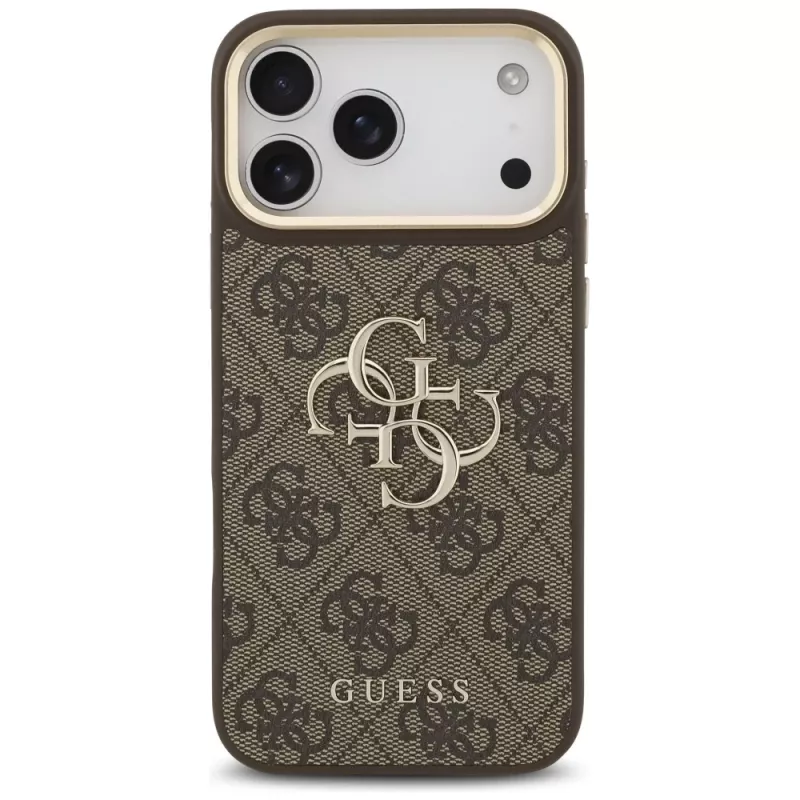 Guess 4G Big Classic Logo BigStrap Metal Buttons Case do iPhone 17 Pro Max, Brązowy