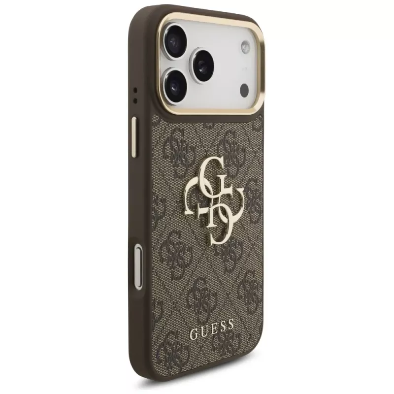 Guess 4G Big Classic Logo BigStrap Metal Buttons Case do iPhone 17 Pro Max, Brązowy