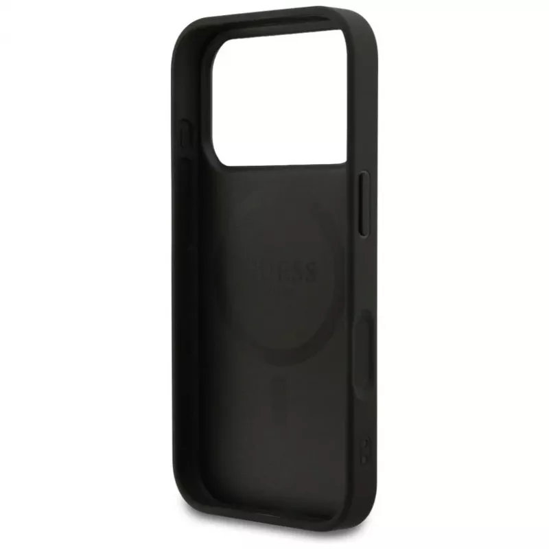 Guess Grained Ring MagSafe Case do iPhone 17 Pro Max (Czarny)