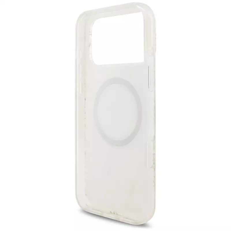 Guess IML Flowers Electro Pearl Strap MagSafe Case do iPhone 17 Pro Max Biały