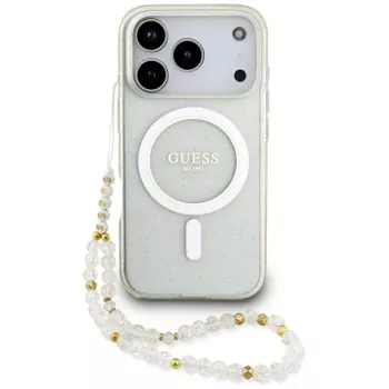 Guess IML Glitter Pearl Strap MagSafe Case do iPhone 17 Pro, przezroczysty