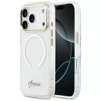 Guess IML Script Metal MagSafe Case do iPhone 17 Pro Przezroczysty