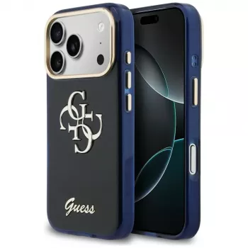 Guess IML 4G Script Metal Case do Apple iPhone 17 Pro - Niebieski