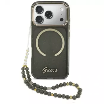 Etui Guess IML Glitters Script Strap MagSafe dla iPhone 17 Pro, czarny