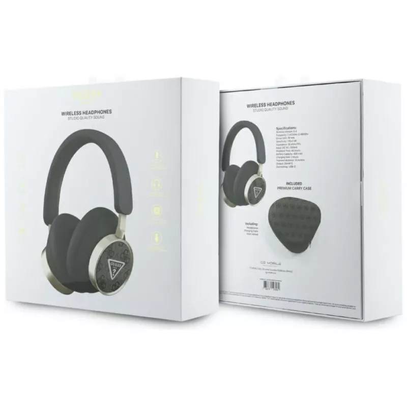Guess 4G Triangle Logo Bezprzewodowe Słuchawki Nauszne Bluetooth 5.4 z ENC, Czarny