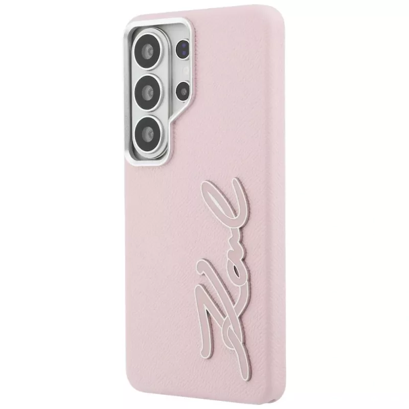 KARL LAGERFELD Grained Signature Metal Resin Logo Case do Samsung Galaxy S26 Ultra, Różowy