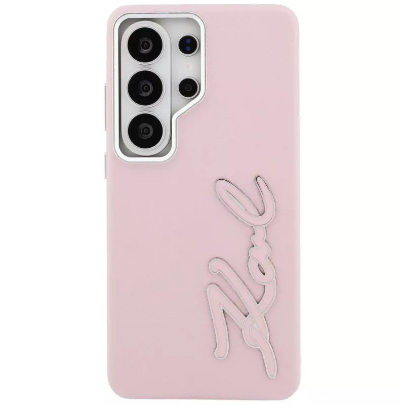 KARL LAGERFELD Grained Signature Metal Resin Logo Case do Samsung Galaxy S26 Ultra, Różowy
