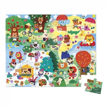Janod Puzzle w Walizce Cztery Pory Roku 36 Elementów 4+ Wyprodukowane we Francji