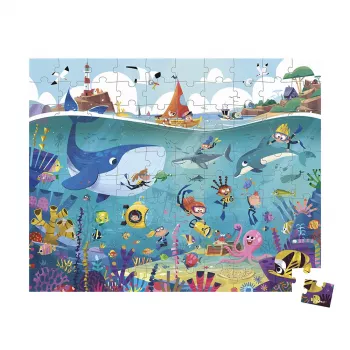 Janod Puzzle w Walizce Podwodny Świat 100 Elementów 6+ Wyprodukowane we Francji