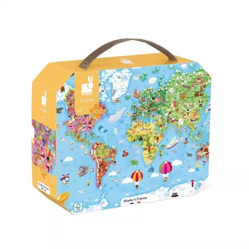 Puzzle Mapa Świata w Walizce Janod 300 elementów