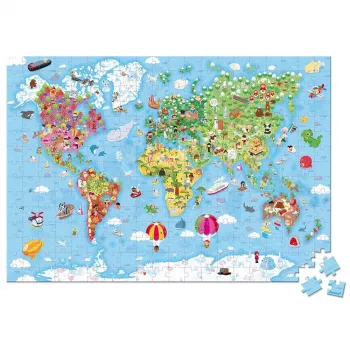 Puzzle Mapa Świata w Walizce Janod 300 elementów