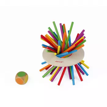 Janod Crazy Sticks gra zręcznościowa na równowagę – drewniana gra dla 1–4 graczy, wielokolorowa